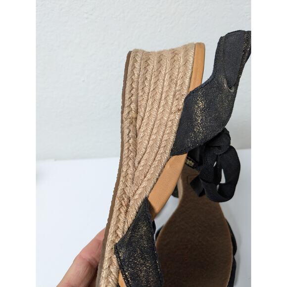 UGG black leather espadrilles wedge sandals 1006823 women's size 8.5 - Picture 8 of 14